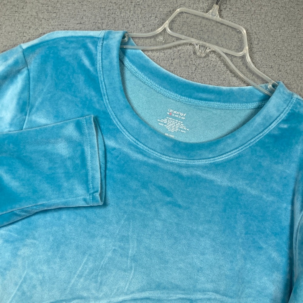 ClimateRight by Cuddl Duds Top Womens XXL Blue Stretch Velour Long Sleeve Crew
